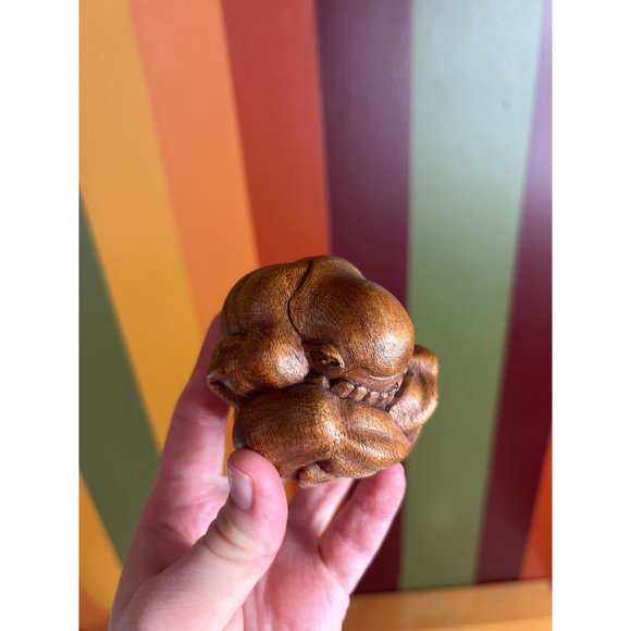 Weaping man Buddha vintage wooden hand carved - set of 3 - Picture 9 of 10